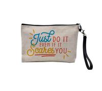 Pochette in lino - Collezione Citazione Benessere Inglese Tipografia Messaggio Self Care Salute Mentale - Astuccio trucco in tela effetto lino - Astuccio da toilette - Portamonete, Just Do It, 23.5 x