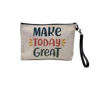 Pochette in lino - Collezione Citazione Benessere Inglese Tipografia Messaggio Self Care Salute Mentale - Astuccio trucco in tela effetto lino - Astuccio da toilette - Portamonete, Make Today Great,