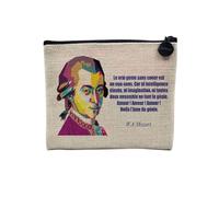 Pochette in lino - Collezione Citazioni ispiratrici di celebrità Art Artiste Motivation - Astuccio trucco in tela effetto lino - Astuccio da toilette - Portamonete, Mozart, 15 x 10 cm, Astuccio per il