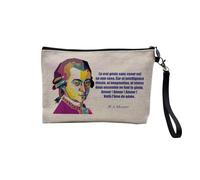 Pochette in lino - Collezione Citazioni ispiratrici di celebrità Art Artiste Motivation - Astuccio trucco in tela effetto lino - Astuccio da toilette - Portamonete, Mozart, 23.5 x 15 cm, Astuccio per