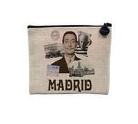 Pochette in lino - Collezione Città del Mondo Stile Collage Cartolina Vintage Viaggi Turismo Retro - Astuccio trucco in tela effetto lino - Astuccio da toilette - Portamonete, Madrid 1, 15 x 10 cm,