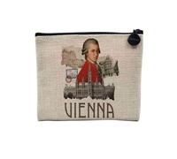 Pochette in lino - Collezione Città del Mondo Stile Collage Cartolina Vintage Viaggi Turismo Retro - Astuccio trucco in tela effetto lino - Astuccio da toilette - Portamonete, Vienna 1, 15 x 10 cm,