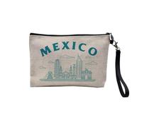 Pochette in lino - Collezione Città del Mondo Stile Minimalista Viaggi Turismo Cartolina - Astuccio trucco in tela effetto lino - Astuccio da toilette - Portamonete, Messico, 23.5 x 15 cm, Astuccio