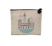 Pochette in lino - Collezione Città del Mondo Stile Minimalista Viaggi Turismo Cartolina - Astuccio trucco in tela effetto lino - Astuccio da toilette - Portamonete, Giacarta, 15 x 10 cm, Astuccio per