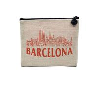 Pochette in lino - Collezione Città del Mondo Stile Minimalista Viaggi Turismo Cartolina - Astuccio trucco in tela effetto lino - Astuccio da toilette - Portamonete, Barcellona, 15 x 10 cm, Astuccio
