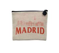 Pochette in lino - Collezione Città del Mondo Stile Minimalista Viaggi Turismo Cartolina - Astuccio trucco in tela effetto lino - Astuccio da toilette - Portamonete, Madrid, 15 x 10 cm, Astuccio per