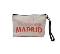 Pochette in lino - Collezione Città del Mondo Stile Minimalista Viaggi Turismo Cartolina - Astuccio trucco in tela effetto lino - Astuccio da toilette - Portamonete, Madrid, 23.5 x 15 cm, Astuccio per