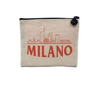Pochette in lino - Collezione Città del Mondo Stile Minimalista Viaggi Turismo Cartolina - Astuccio trucco in tela effetto lino - Astuccio da toilette - Portamonete, Milano, 15 x 10 cm, Astuccio per