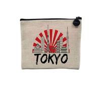 Pochette in lino - Collezione Città del Mondo Stile Minimalista Viaggi Turismo Cartolina - Astuccio trucco in tela effetto lino - Astuccio da toilette - Portamonete, Tokyo, 15 x 10 cm, Astuccio per il