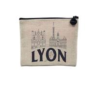 Pochette in lino - Collezione Città della Francia Style Skyline Patrimonio Regione Storia Monumento - Astuccio trucco in tela effetto lino - Astuccio da toilette - Portamonete, Lione Minimalist, 15 x