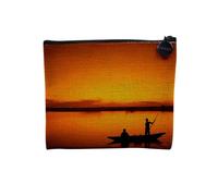 Pochette in lino - Collezione dei più bei tramonti Natura Magnifico Paesaggio Mare Montagna Città - Astuccio trucco in tela effetto lino - Astuccio da toilette - Portamonete, Barca, 15 x 10 cm,