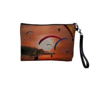 Pochette in lino - Collezione dei più bei tramonti Natura Magnifico Paesaggio Mare Montagna Città - Astuccio trucco in tela effetto lino - Astuccio da toilette - Portamonete, Parapendio, 23.5 x 15 cm,