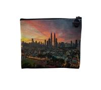 Pochette in lino - Collezione dei più bei tramonti Natura Magnifico Paesaggio Mare Montagna Città - Astuccio trucco in tela effetto lino - Astuccio da toilette - Portamonete, Kuala Lumpur, 15 x 10 cm,