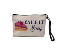 Pochette in lino, collezione giochi di parola, scherzo umorismo, illustrazione di Drole Anniversario, astuccio per trucco in tela, effetto lino, astuccio da bagno, portamonete, Cake It Easy, 23.5 x 15