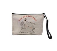 Pochette in lino, collezione inglese animali da compagnia scherzo cane gatto umorismo giochi di parola gattino cucciolo - astuccio per trucco in tela effetto lino - astuccio da toilette - portamonete,