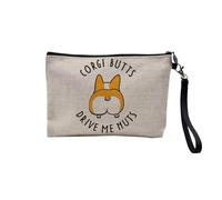 Pochette in lino, collezione inglese animali da compagnia scherzo cane gatto umorismo giochi di parola gattino cucciolo - astuccio per trucco in tela effetto lino - astuccio da toilette - portamonete,