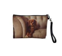 Pochette in lino - Collezione Migliori Foto di Cane Amici, Cucciolo Piccolo Medio, Grande Husky Retriever Labrador - Astuccio per Trucco in Tela Aspetto Lino - Astuccio da toilette - Portamonete, Re