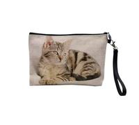 Pochette in lino, collezione Migliori foto di gatto gatto gatto animale da compagnia Felin, astuccio per trucco in tela, effetto lino, astuccio da toilette, Gatto Tigrato 4, 23.5 x 15 cm, Astuccio per