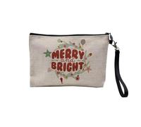 Pochette in lino - Collezione Noel Vintage Retro Disegno Illustrazione Foto Pere Natale Albero Decoration - Astuccio trucco in tela effetto lino - Astuccio da toilette - Portamonete, Merry & Bright,