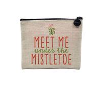 Pochette in lino - Collezione Noel Vintage Retro Disegno Illustrazione Foto Pere Natale Albero Decoration - Astuccio trucco in tela effetto lino - Astuccio da toilette - Portamonete, Mistletoe, 15 x