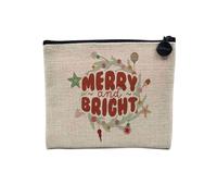 Pochette in lino - Collezione Noel Vintage Retro Disegno Illustrazione Foto Pere Natale Albero Decoration - Astuccio trucco in tela effetto lino - Astuccio da toilette - Portamonete, Merry & Bright,