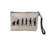 Pochette in lino - Collezione Parodia Evolution dell'uomo Passione Sport Tempo Libero Strumento Musicista Musica - Astuccio Trucco in Tela Aspetto Lino - Astuccio da toilette - Portamonete,
