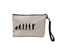 Pochette in lino - Collezione Parodia Evolution dell'uomo Passione Sport Tempo Libero Strumento Musicista Musica - Astuccio Trucco in Tela Aspetto Lino - Astuccio da toilette - Portamonete, pesca,