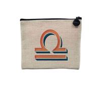 Pochette in lino - Collezione Segno Astrologia Constellation Minimalista Tarocchi Zodiaco Astre Divination - Astuccio per trucco in tela effetto lino - Astuccio da toilette - Portamonete, Segno Libra,