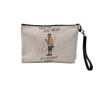 Pochette in lino - Collezione Zoomer Culture Collage Vintage Illustration Art Humour Scherzo Street Wear - Astuccio trucco in tela effetto lino - Astuccio da toilette - Portamonete, It's Monday, 23.5