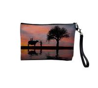 Pochette in lino - Collezioni più belle foto Elephant Savana Nature Wild Asia - Astuccio per trucco in tela effetto lino - Astuccio da toilette - Portamonete, Tramonto 2, 23.5 x 15 cm, Astuccio per il
