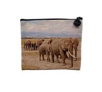 Pochette in lino - Collezioni più belle foto Elephant Savana Nature Wild Asia - Astuccio per trucco in tela effetto lino - Astuccio da toilette - Portamonete, Gregge Savanne, 15 x 10 cm, Astuccio per