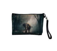 Pochette in lino - Collezioni più belle foto Elephant Savana Nature Wild Asia - Astuccio per trucco in tela effetto lino - Astuccio da toilette - Portamonete, Foresta, 23.5 x 15 cm, Astuccio per il
