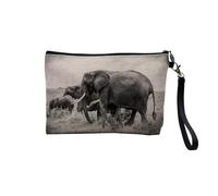Pochette in lino - Collezioni più belle foto Elephant Savana Nature Wild Asia - Astuccio per trucco in tela effetto lino - Astuccio da toilette - Portamonete, gregge, 23.5 x 15 cm, Astuccio per il