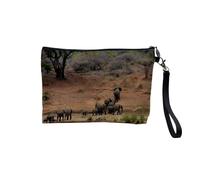 Pochette in lino - Collezioni più belle foto Elephant Savana Nature Wild Asia - Astuccio per trucco in tela effetto lino - Astuccio da toilette - Portamonete, Gregge Savanne 2, 23.5 x 15 cm, Astuccio