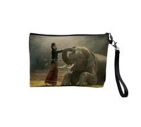 Pochette in lino - Collezioni più belle foto Elephant Savana Nature Wild Asia - Astuccio per trucco in tela effetto lino - Astuccio da toilette - Portamonete, Bambino e mamma, 23.5 x 15 cm, Astuccio