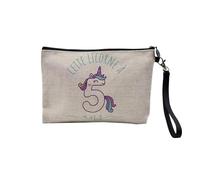 Pochette in lino - Compleanno Bambino Celebrazione Idea Compleanno Regalo Francese Anni 1-10 - Astuccio trucco in tela effetto lino - Astuccio da toilette - Portamonete, Unicorno 5, 23.5 x 15 cm,