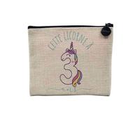 Pochette in lino - Compleanno Bambino Celebrazione Idea Compleanno Regalo Francese Anni 1-10 - Astuccio trucco in tela effetto lino - Astuccio da toilette - Portamonete, Unicorno 3, 15 x 10 cm,