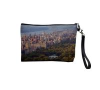 Pochette in lino, con vista aerea di Central Park e Golden Gate Bridge New-York, astuccio per trucco in tela, effetto lino, 23,5 x 15 cm, Parco centrale, 23.5 x 15 cm, Astuccio per il trucco