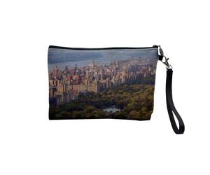 Pochette in lino, con vista aerea di Central Park e Golden Gate Bridge New-York, astuccio per trucco in tela, effetto lino, 23,5 x 15 cm, Parco centrale, 23.5 x 15 cm, Astuccio per il trucco