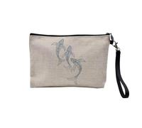 Pochette in lino - Ecologia Ambiente Bio Diversità Messaggi Ecologisti - Astuccio per trucco in tela effetto lino - Astuccio da toilette - Portamonete, pesci, 23.5 x 15 cm, Astuccio per il trucco