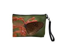 Pochette in lino - Farfalla nera su un fiore bella foto di natura insetto, astuccio per trucco in tela effetto lino, astuccio da bagno, 23,5 x 15 cm, farfalla, 23.5 x 15 cm, Astuccio per il trucco