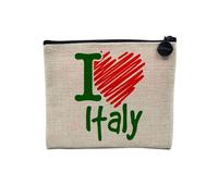 Pochette in lino - I Love Italy Travel Italia Mondo Vacanze - Astuccio trucco in tela effetto lino - Portamonete - 15 x 10 cm, lino, 15 x 10 cm, Astuccio per il trucco