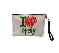 Pochette in lino - I Love Italy Travel Italia Mondo Vacanze - Astuccio trucco in tela effetto lino - Portamonete - 15 x 10 cm, lino, 23.5 x 15 cm, Astuccio per il trucco