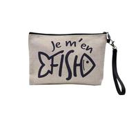 Pochette in lino - Je me M'en Fish Gioco di Parola Pesce Humour - Astuccio per trucco in tela effetto lino, 23,5 x 15 cm, Pesce, 23.5 x 15 cm, Astuccio per il trucco