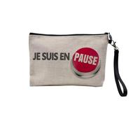 Pochette in lino - Je suis en Pause Button Rosso Riposo - Astuccio per trucco in tela effetto lino - Portamonete - 15 x 10 cm, lino, 23.5 x 15 cm, Astuccio per il trucco