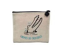 Pochette in lino - Lacrime di coccodrillo disegno originale illustrazione - Astuccio per trucco in tela effetto lino - Portamonete - 15 x 10 cm, Lacrime di Croco, 15 x 10 cm, Astuccio per il trucco