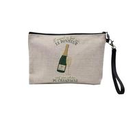 Pochette in lino - L'argento non fa la felicità, Passione, cibo umorismo, scherzo, Hobby Sport Musica, astuccio per trucco in tela, effetto lino, astuccio da toilette - Portamonete, champagne, 23.5 x