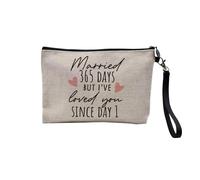 Pochette in lino - Married 365 Days But Loved You Since Day 1 Anniversario di Matrimonio Celebration Idea Regalo Coppia Matrimonio - Astuccio trucco in tela effetto lino - Astuccio da toilette - 23,5