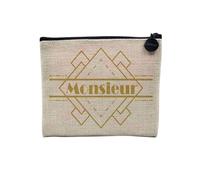 Pochette in lino - Monsieur Homme Luxe Vintage Style - Astuccio per trucco in tela effetto lino, portamonete - 15 x 10 cm, lino, 15 x 10 cm, Astuccio per il trucco