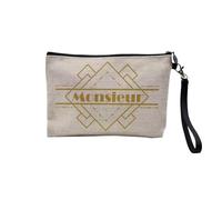 Pochette in lino - Monsieur Homme Luxe Vintage Style - Astuccio per trucco in tela effetto lino, portamonete - 15 x 10 cm, lino, 23.5 x 15 cm, Astuccio per il trucco